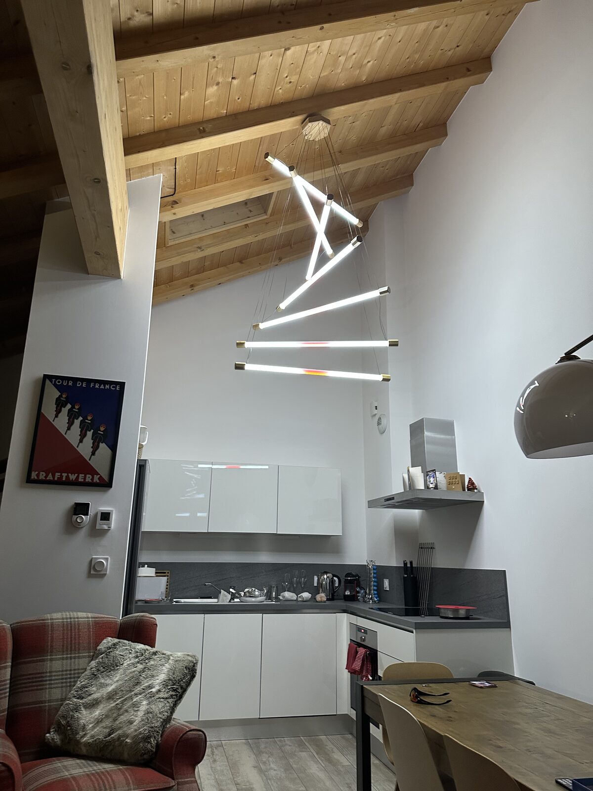 Close view of the illuminated chandelier