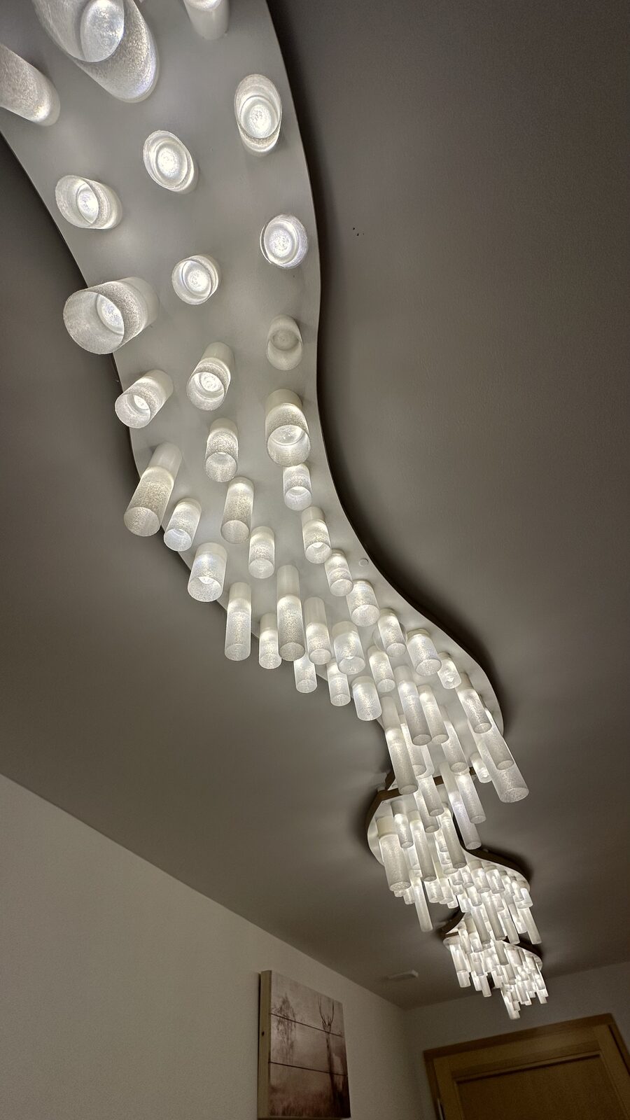 Close view of the illuminated chandelier