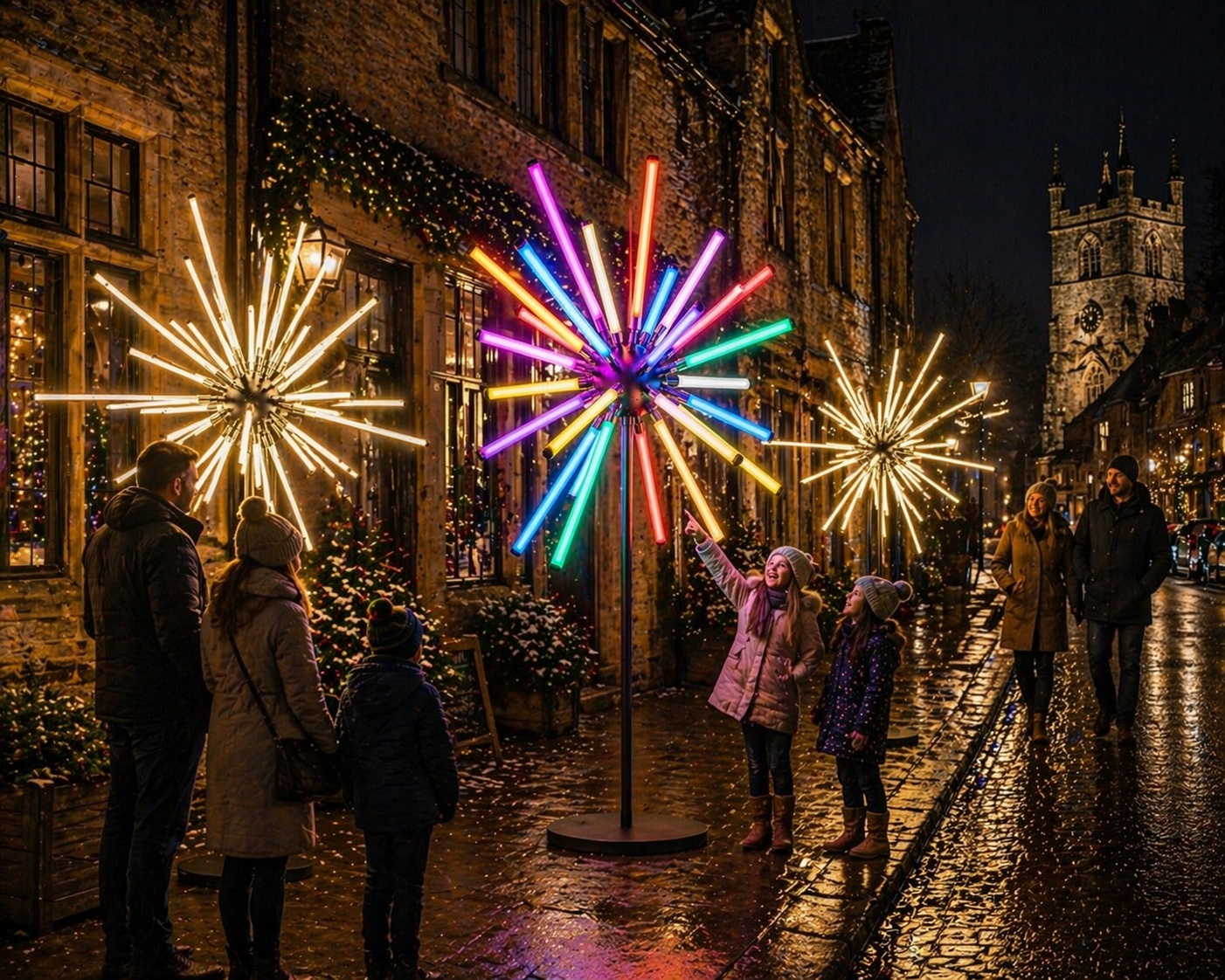 Interactive Star Trail lighting concept along a winter street